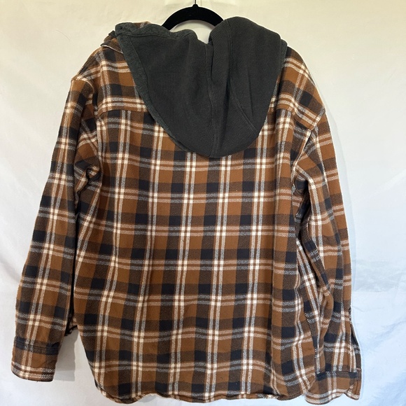 American Eagle Outfitters | Plaid Flannel Hooded Shirt / Jacket | Size Large - Picture 2 of 5